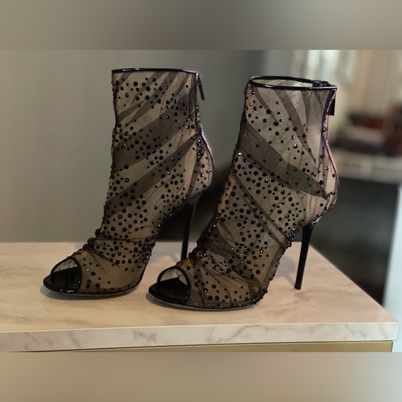 Jimmy Choo Black Crystal Embellished Open-Toe Booties sz 39 - Picture 4 of 7